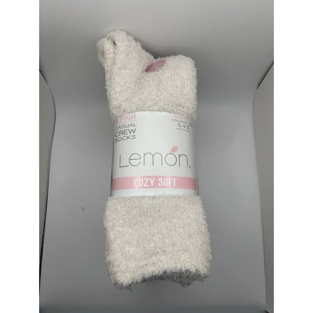 Lemon Womens Cozy Casual Crew Socks Fuzzy Warm Socks Size 5-9.5 4pk Multi Color
